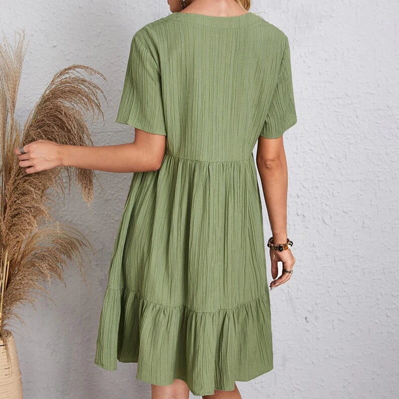 Terracotta Textured Cotton Dress – Relaxed Boho Style