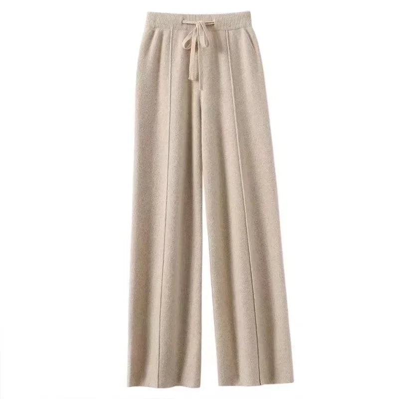 Beige Knit Loungewear Set – Hoodie & Wide-Leg Pants