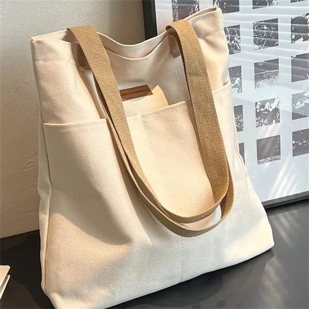 Canvas Tote Bag with Front Pockets – Minimalist & Eco-Friendly