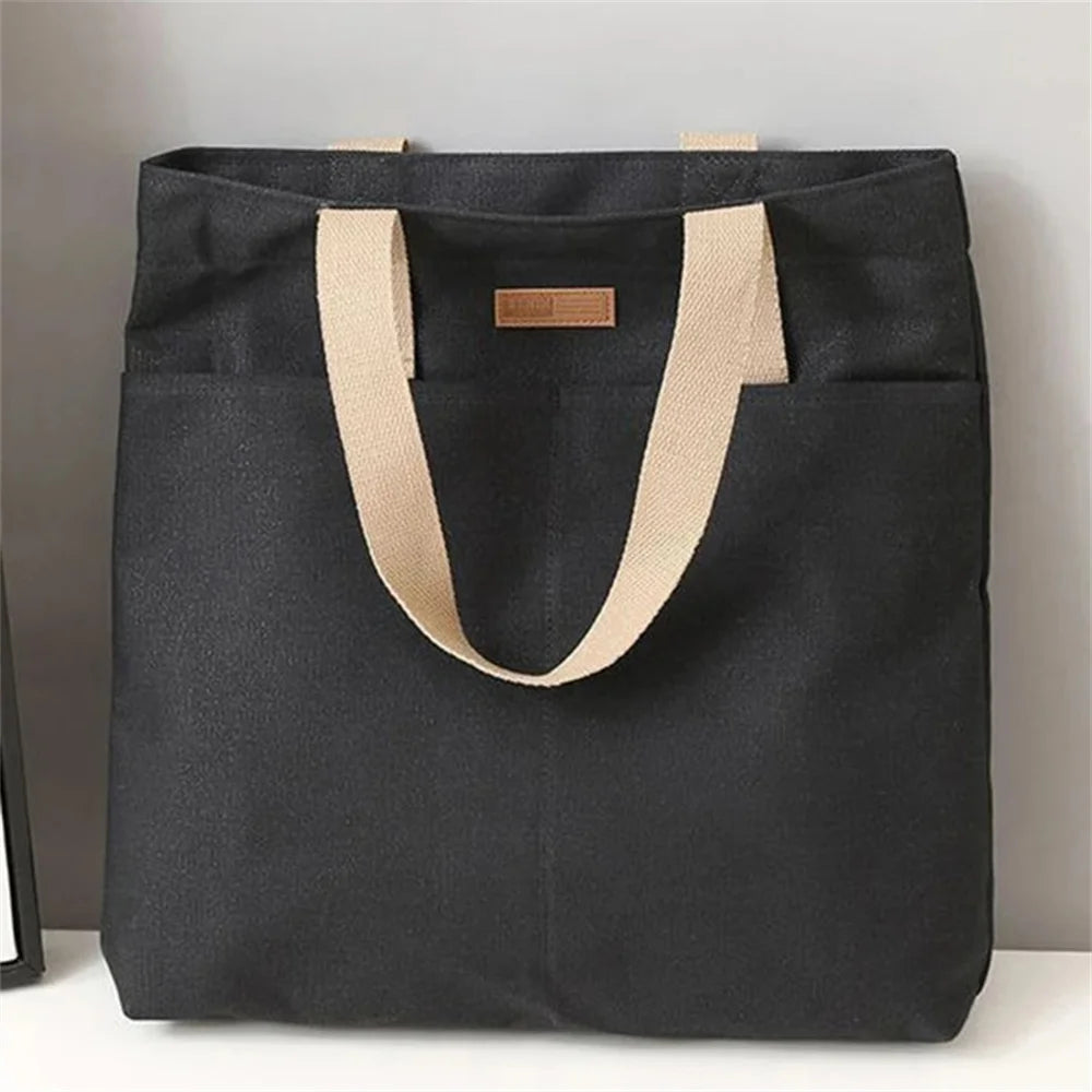 Canvas Tote Bag with Front Pockets – Minimalist & Eco-Friendly