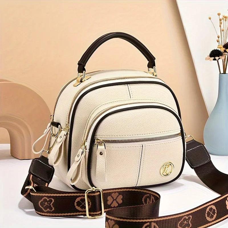 Structured Black Crossbody Handbag – Elegant Multi-Pocket Design