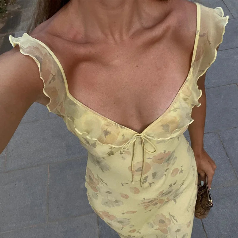 Soft Yellow Floral Slip Dress – Vintage Summer Vibes