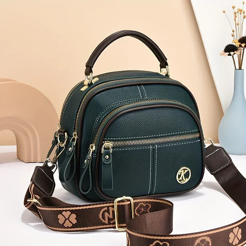 Structured Black Crossbody Handbag – Elegant Multi-Pocket Design