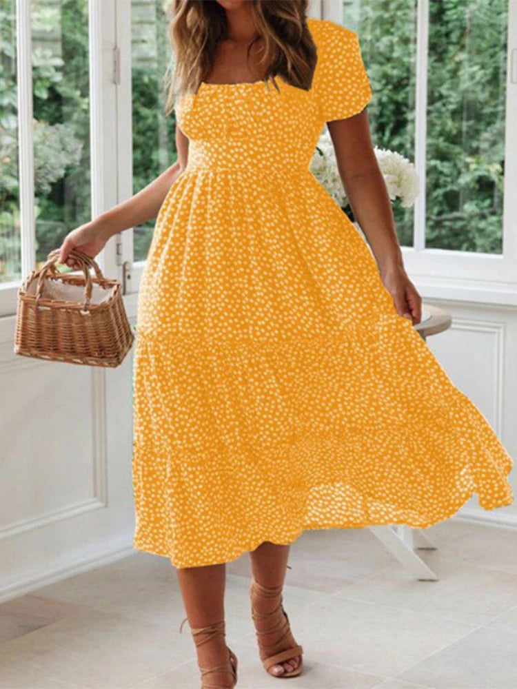 Green Floral Puff Sleeve Maxi Dress with Tiered Skirt