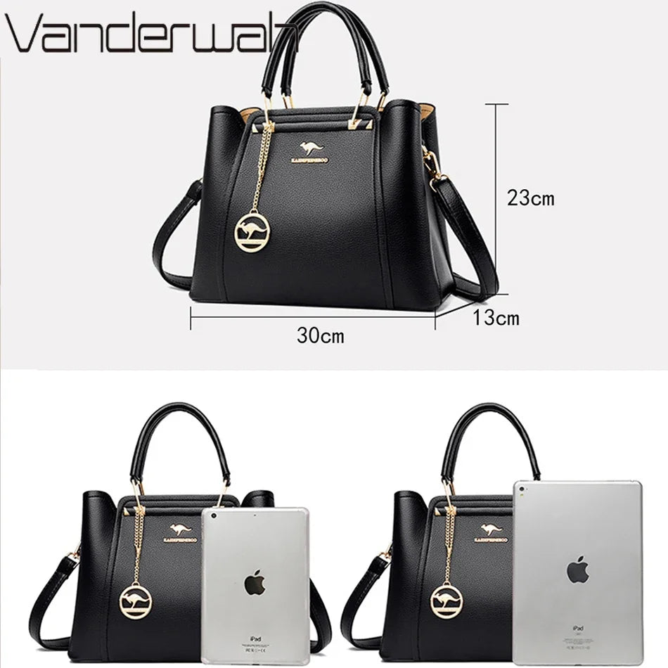 Elegant Black Structured Handbag – Gold Accent Tote by Vanderwah