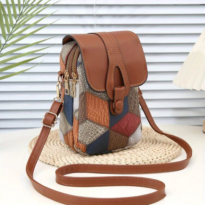 Boho Patchwork Crossbody Bag – Vintage Geometric Style