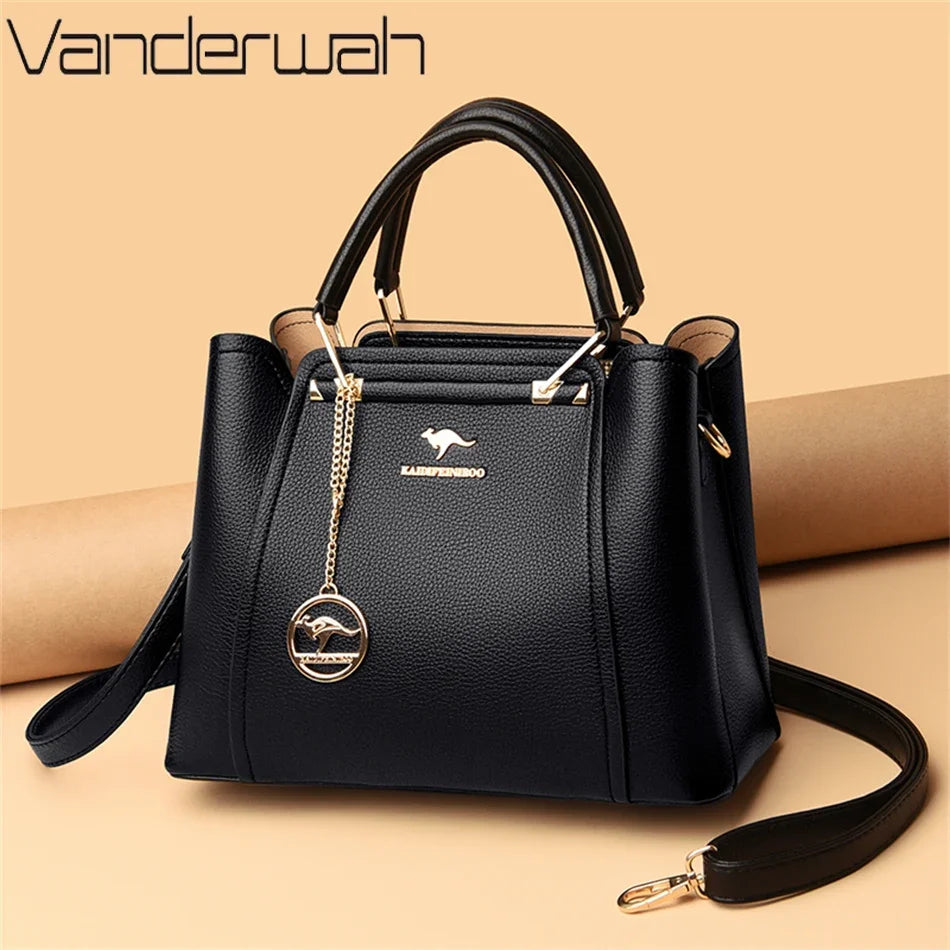 Elegant Black Structured Handbag – Gold Accent Tote by Vanderwah