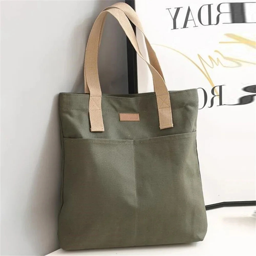 Canvas Tote Bag with Front Pockets – Minimalist & Eco-Friendly