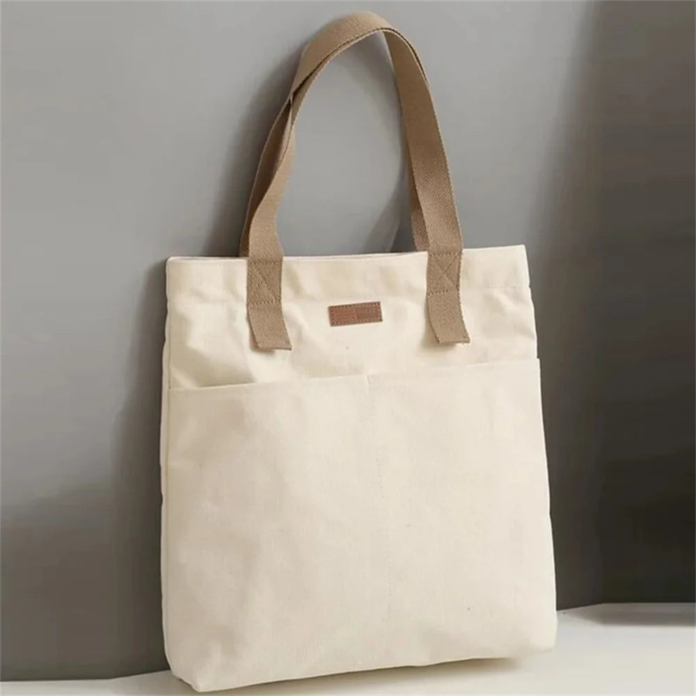Canvas Tote Bag with Front Pockets – Minimalist & Eco-Friendly
