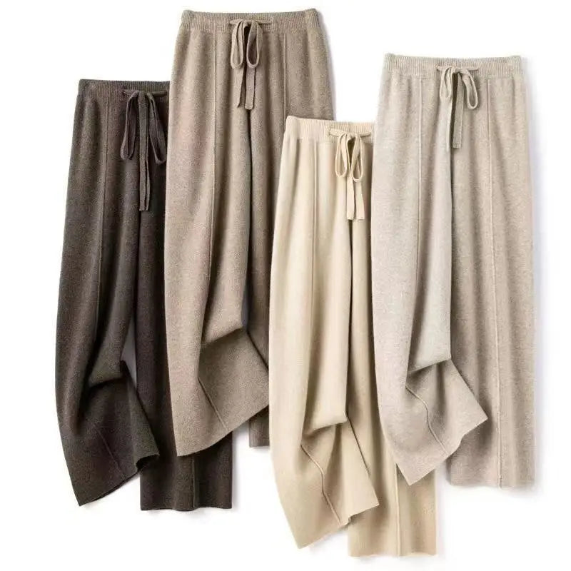 Beige Knit Loungewear Set – Hoodie & Wide-Leg Pants