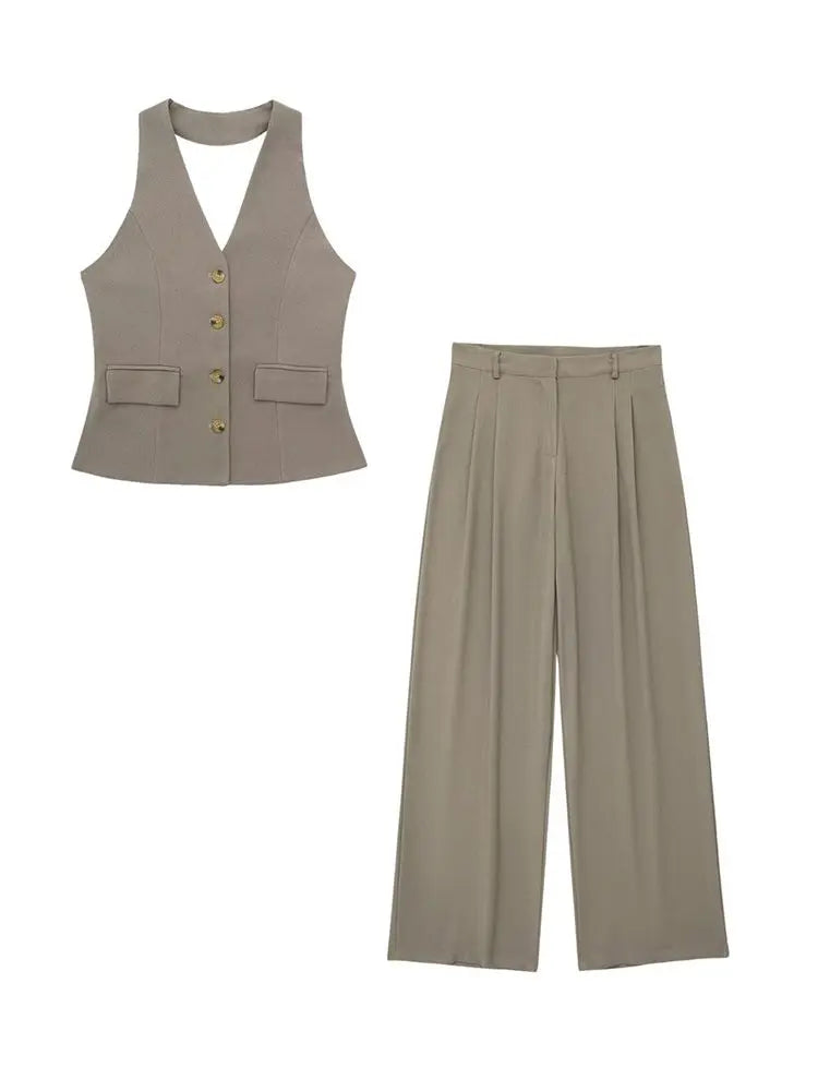Beige Knit Loungewear Set – Hoodie & Wide-Leg Pants