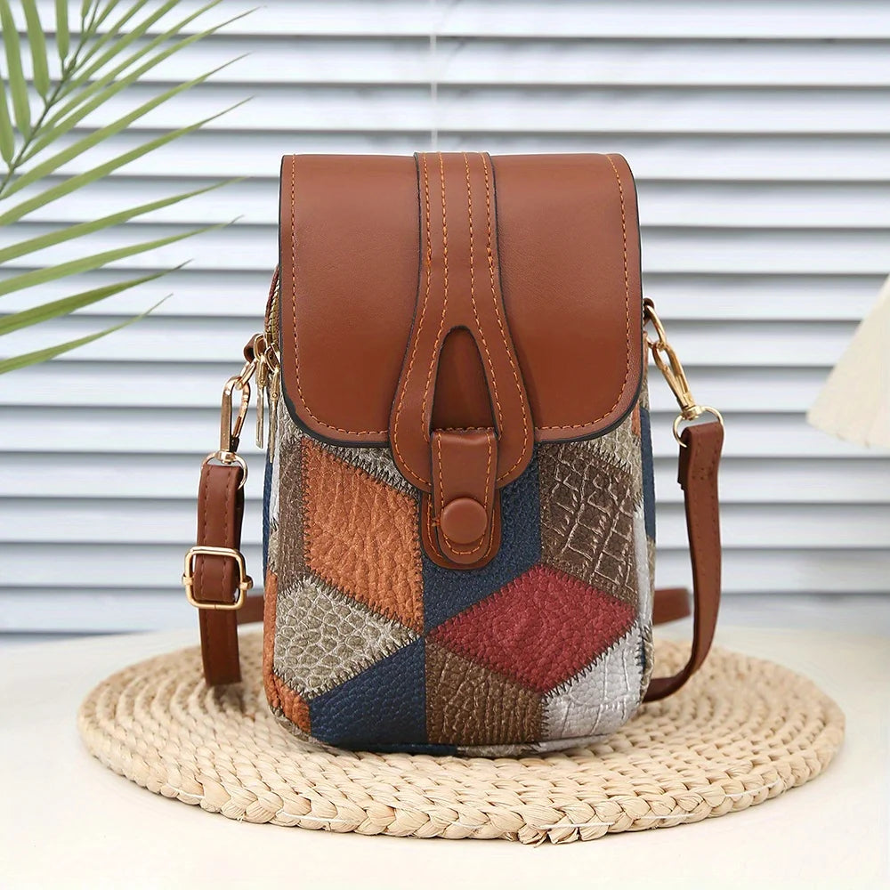 Boho Patchwork Crossbody Bag – Vintage Geometric Style