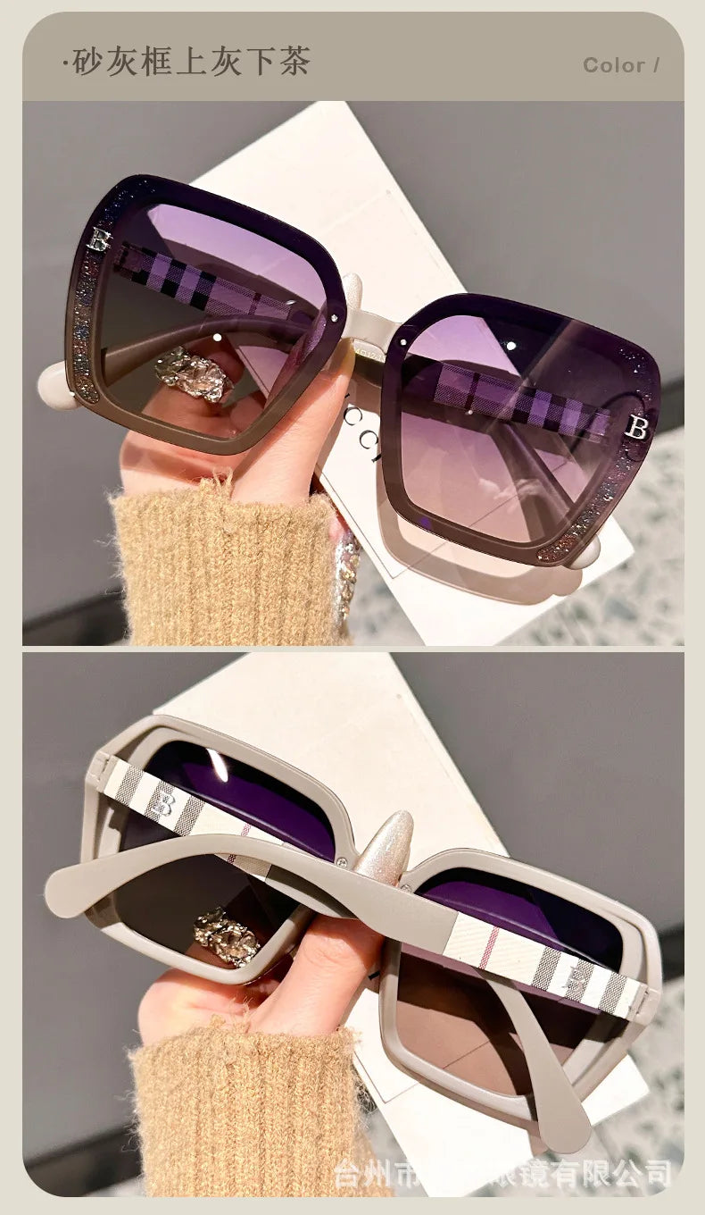 2025 new letter plaid glasses legs polarized high definition sunglasses women's light luxury high quality large frame sunglasses