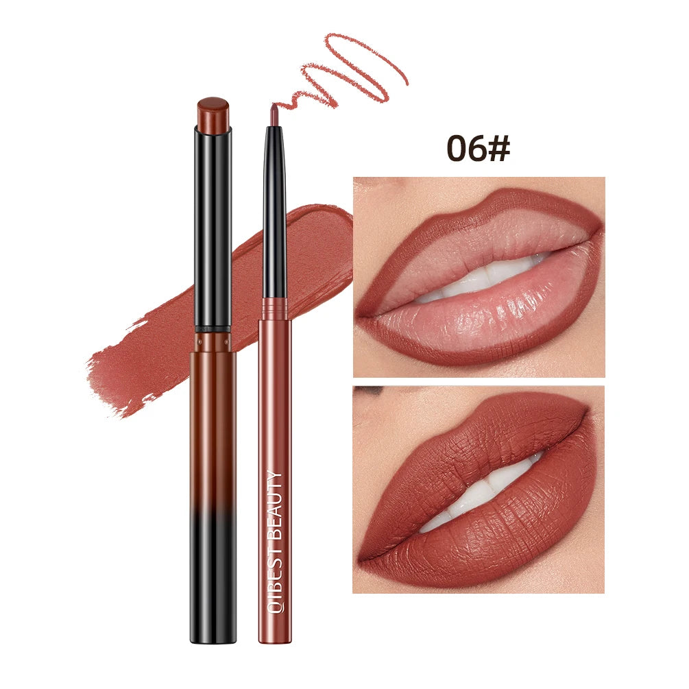 2pcs Lipstick Lipliner Pen Set Matte Waterproof Lip Liner Pencil Contour Makeup Sexy Red Lip Stick Long Lasting Cosmetics Beauty