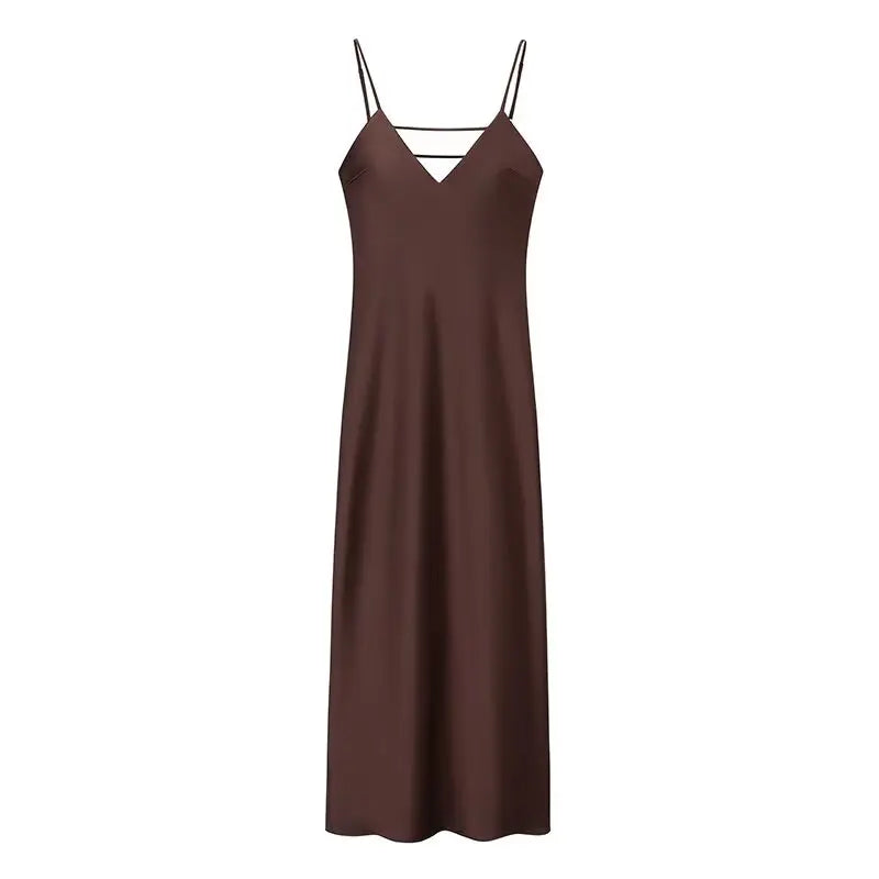Light Yellow Satin Midi Dress – Chic & Simple