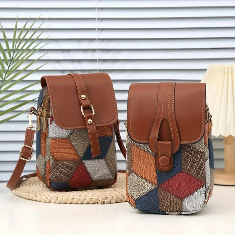 Boho Patchwork Crossbody Bag – Vintage Geometric Style