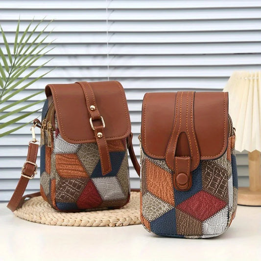 Boho Patchwork Crossbody Bag – Vintage Geometric Style