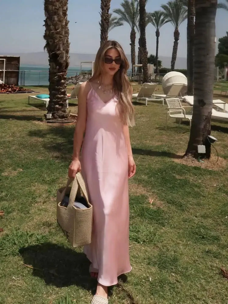 Light Yellow Satin Midi Dress – Chic & Simple