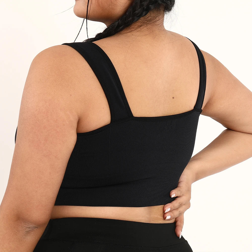 Plus Size Black Ribbed Crop Tank Top – Stretchy Sleeveless Activewear