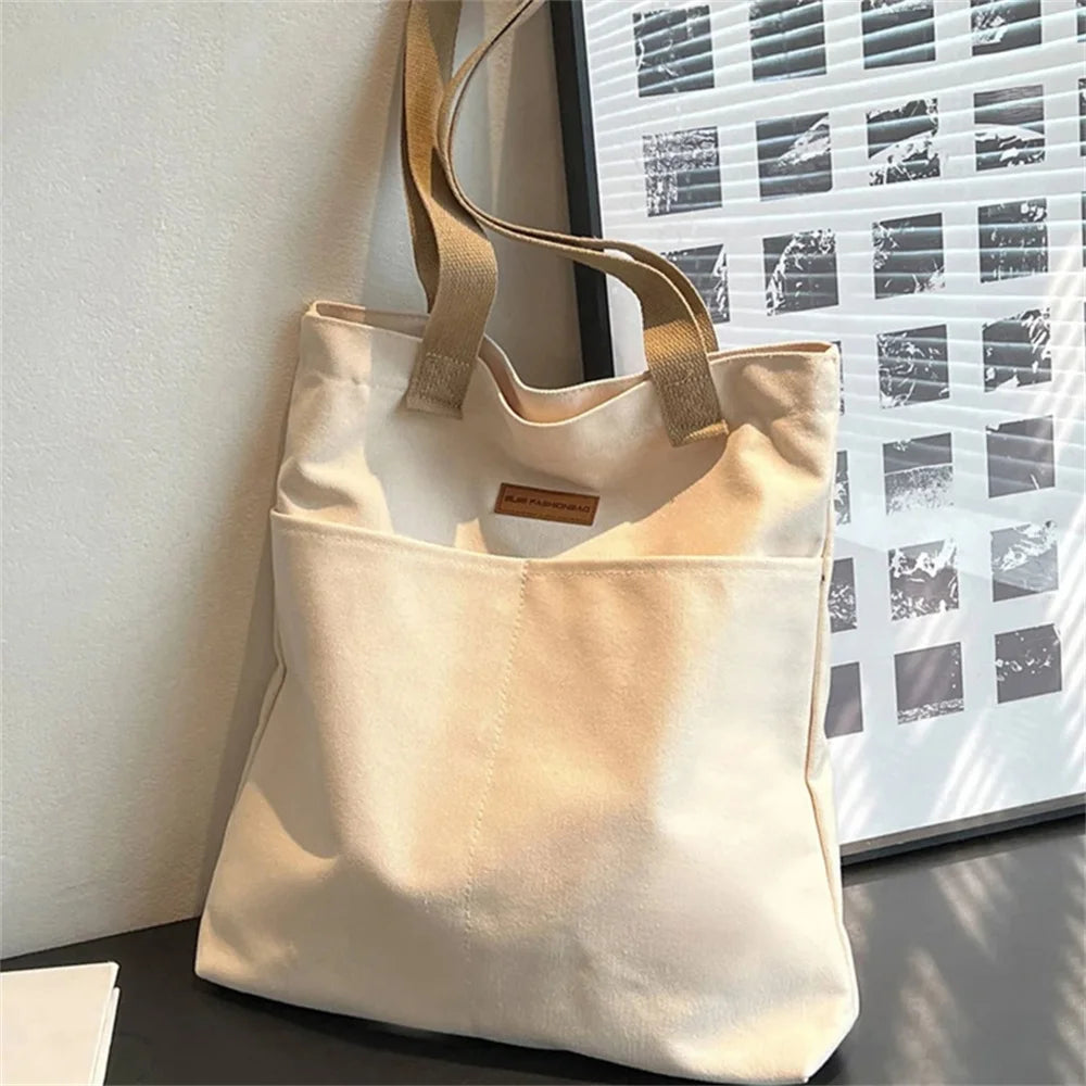 Canvas Tote Bag with Front Pockets – Minimalist & Eco-Friendly