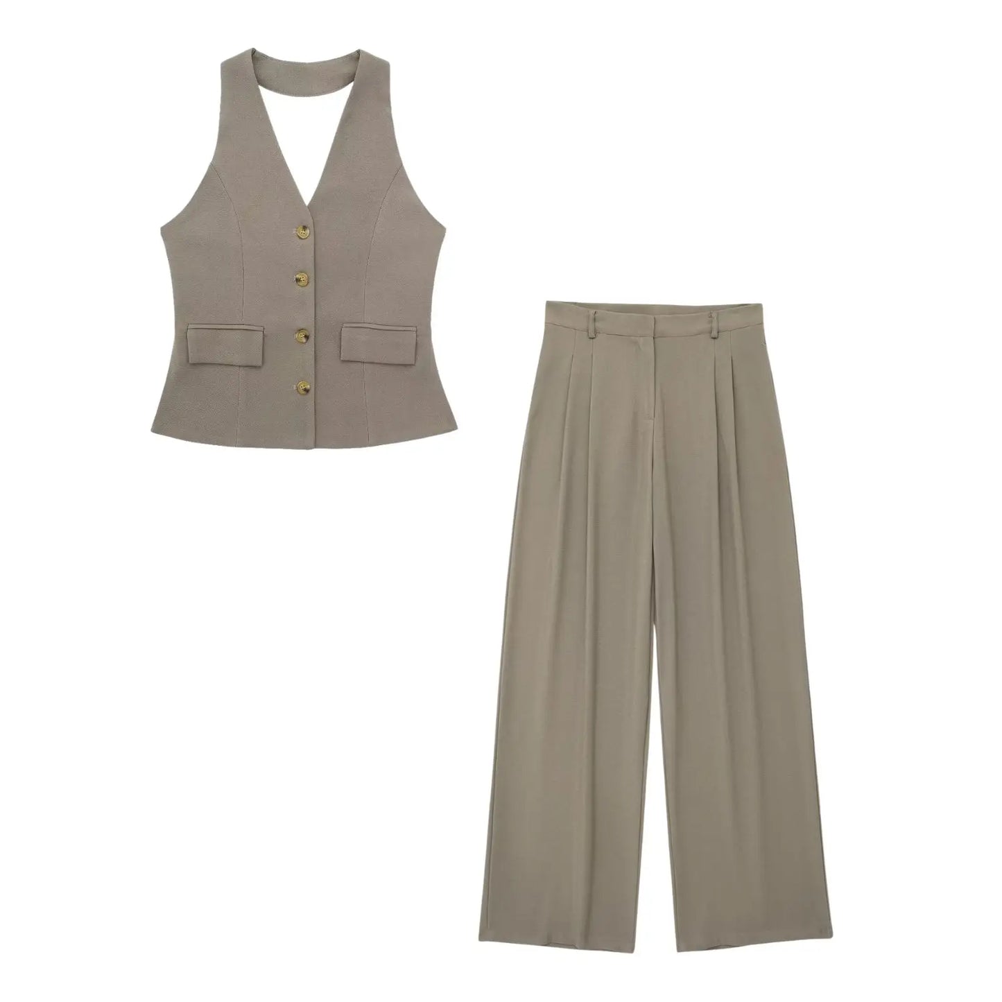 Beige Knit Loungewear Set – Hoodie & Wide-Leg Pants