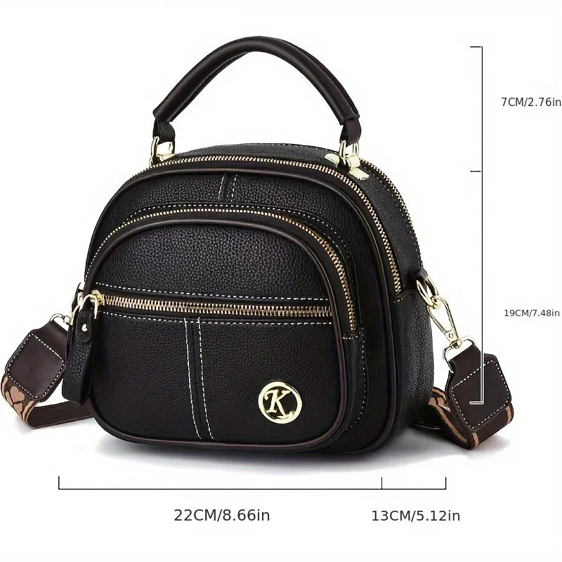 Structured Black Crossbody Handbag – Elegant Multi-Pocket Design