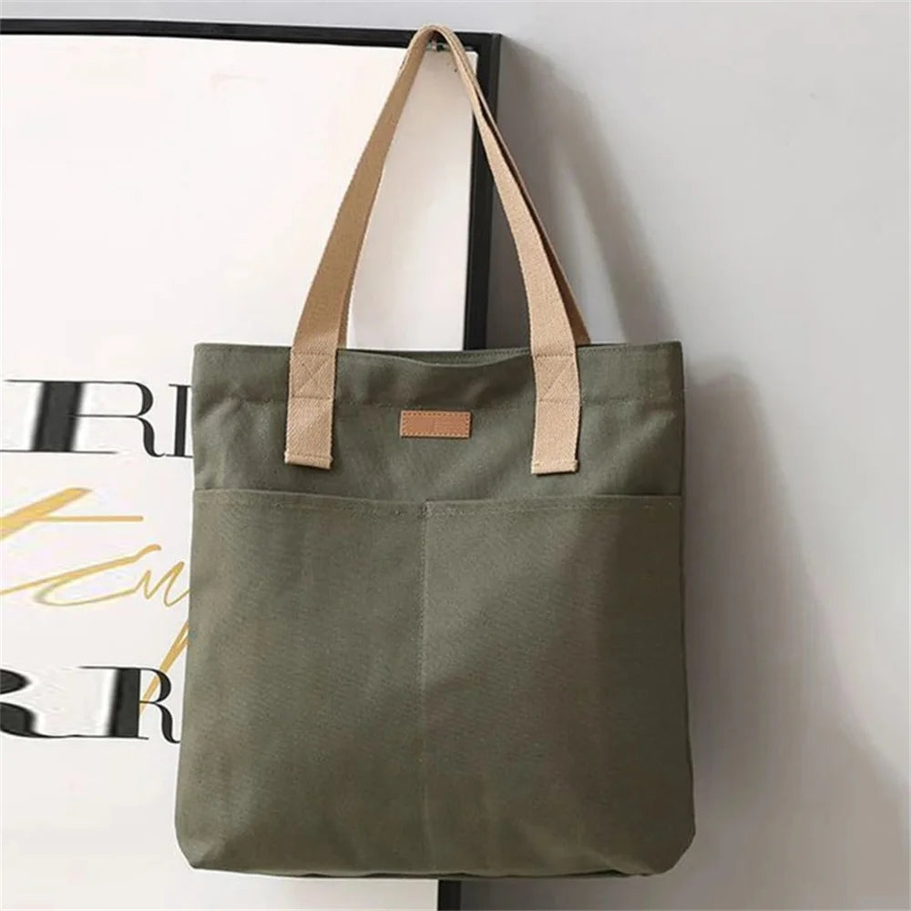 Canvas Tote Bag with Front Pockets – Minimalist & Eco-Friendly