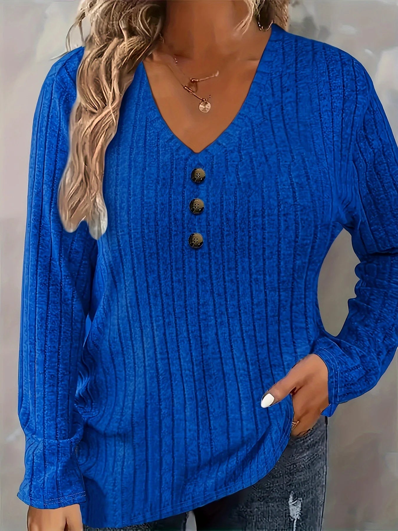 Plus Size V-Neck Striped Long Sleeve Top – Beige Chic