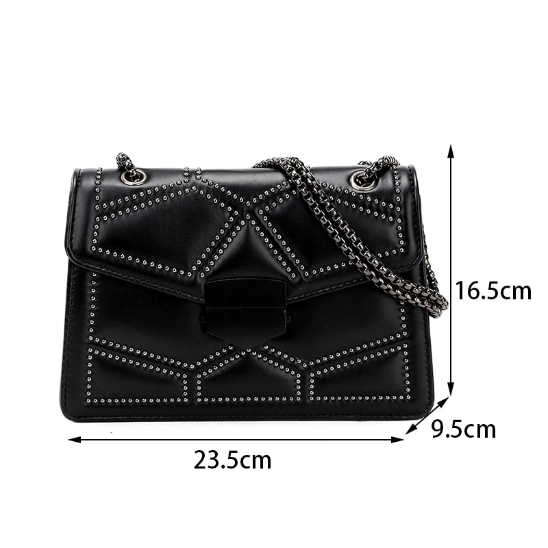 Geometric Black Chain Shoulder Bag – Elegant & Edgy