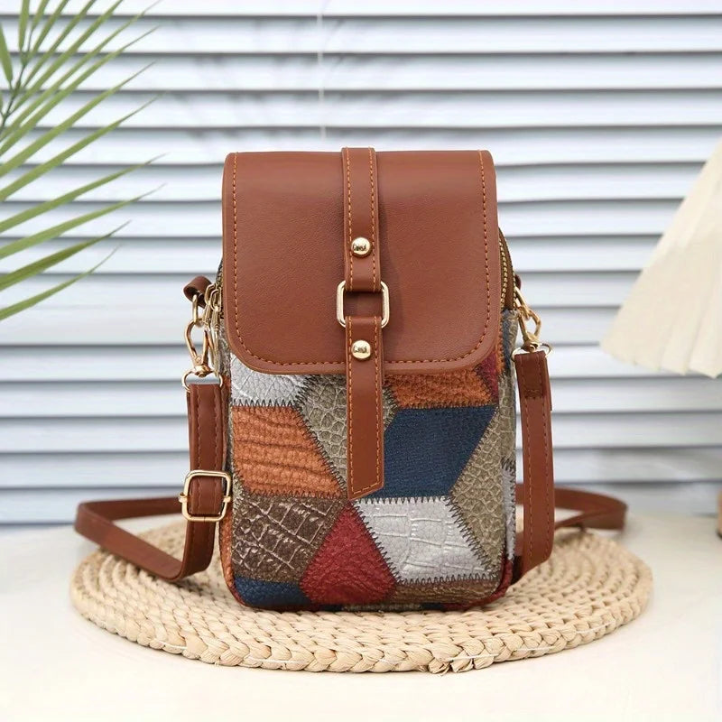 Boho Patchwork Crossbody Bag – Vintage Geometric Style