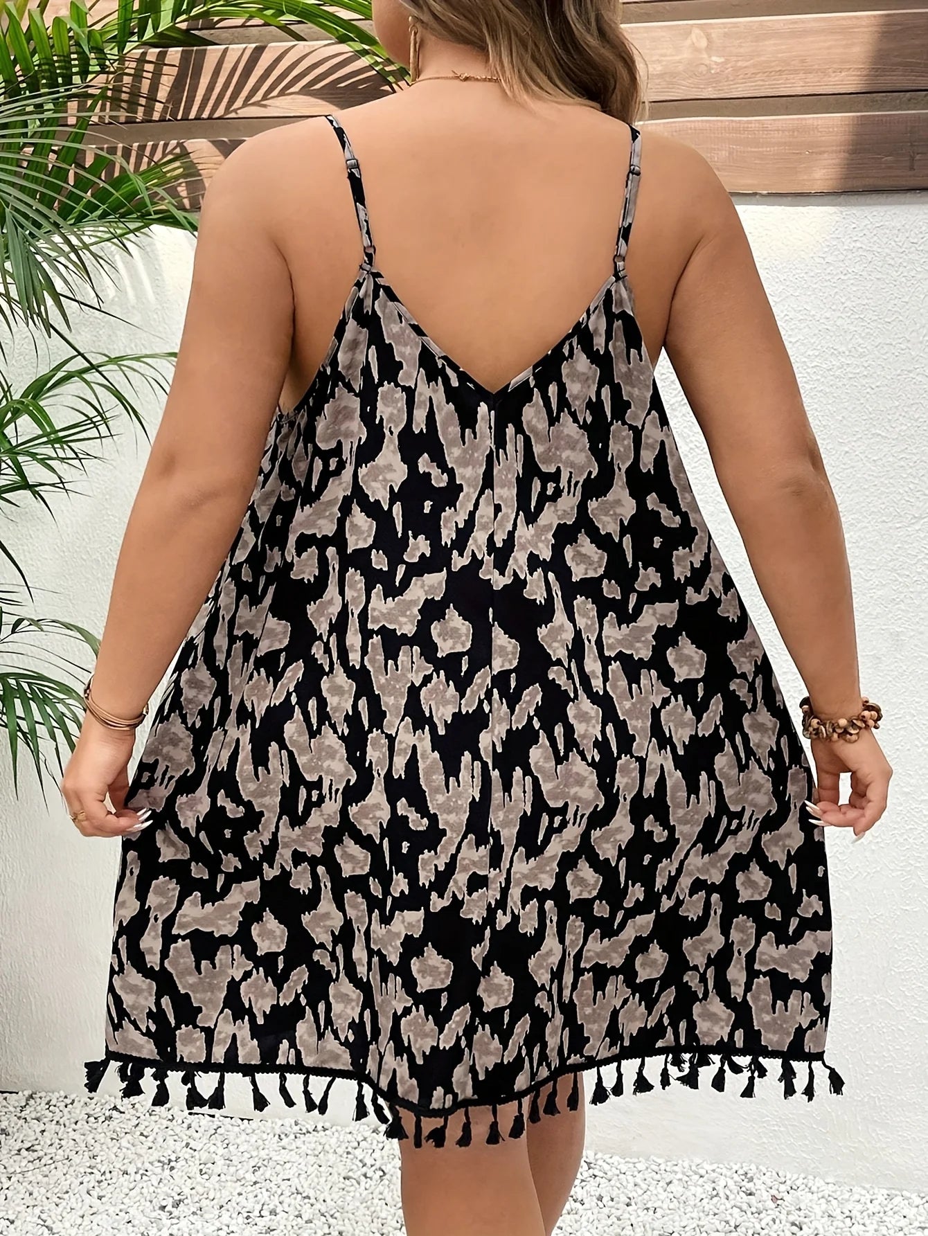 Plus Size Sleeveless A-Line Mini Dress with Tassel Hem – Animal Print