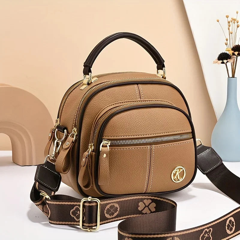 Structured Black Crossbody Handbag – Elegant Multi-Pocket Design