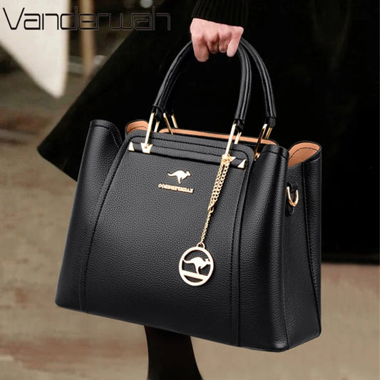 Elegant Black Structured Handbag – Gold Accent Tote by Vanderwah
