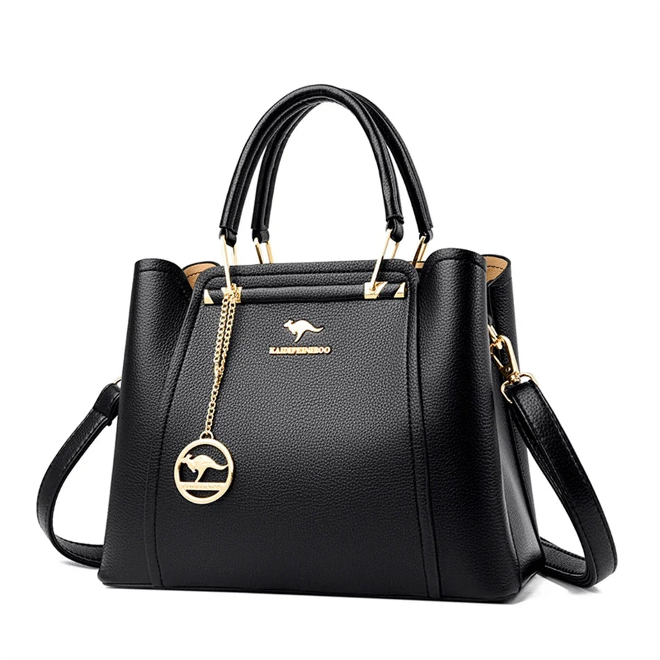 Elegant Black Structured Handbag – Gold Accent Tote by Vanderwah