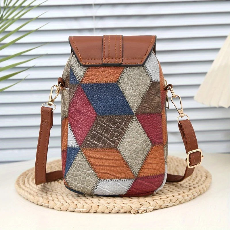 Boho Patchwork Crossbody Bag – Vintage Geometric Style